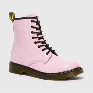 Pink lace up doc martens with side zipper